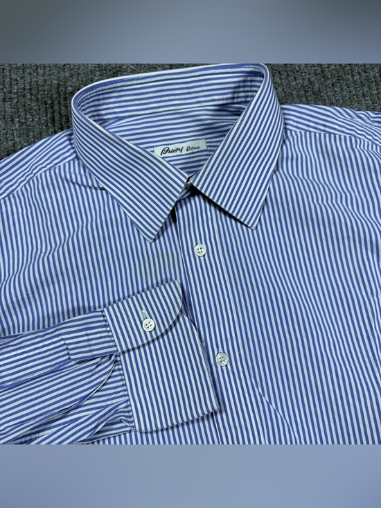 Brioni Other - Brioni Dress Shirt Mens 17 / 43 Striped Blue Button Up Cotton Made in Italy
